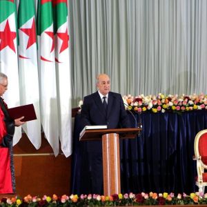 Newly elected Algerian President Abdelmadjid Tebboune takes the oath during a swearing-in ceremony in Algiers